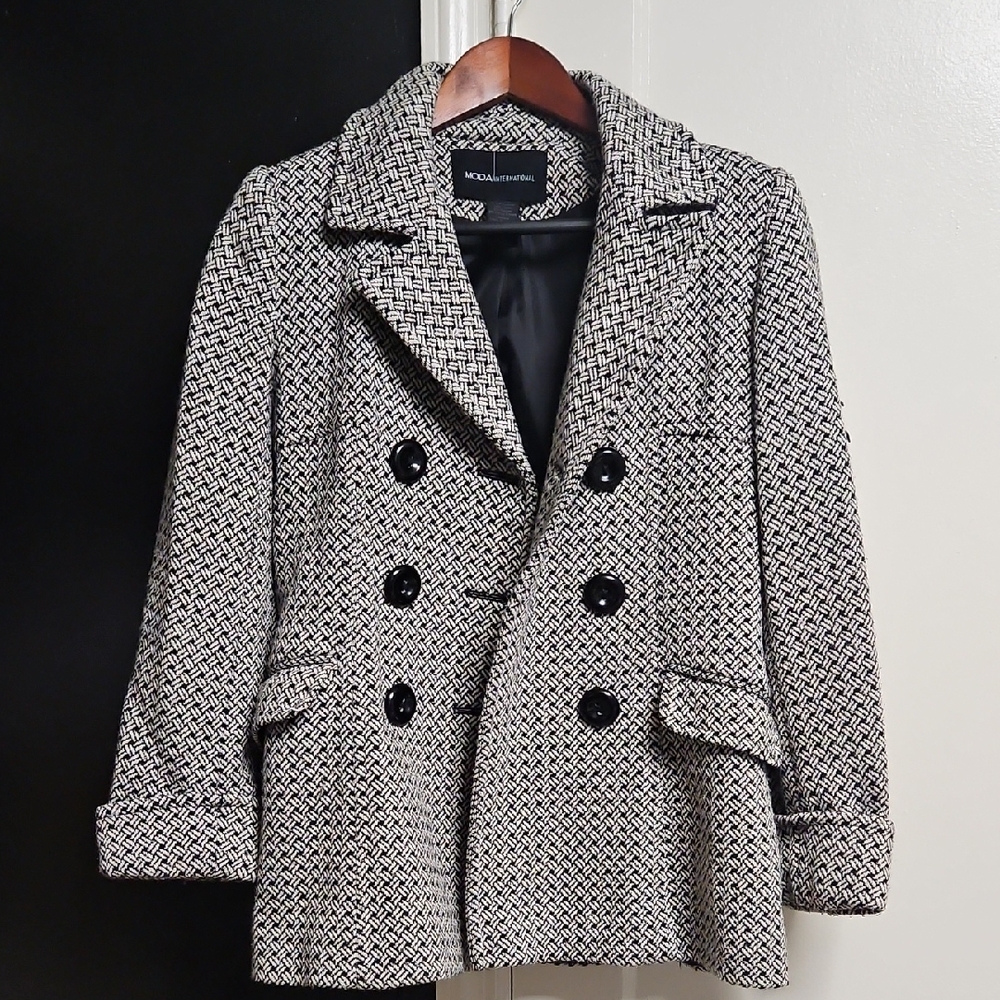 Moda International Black and White Pea Coat